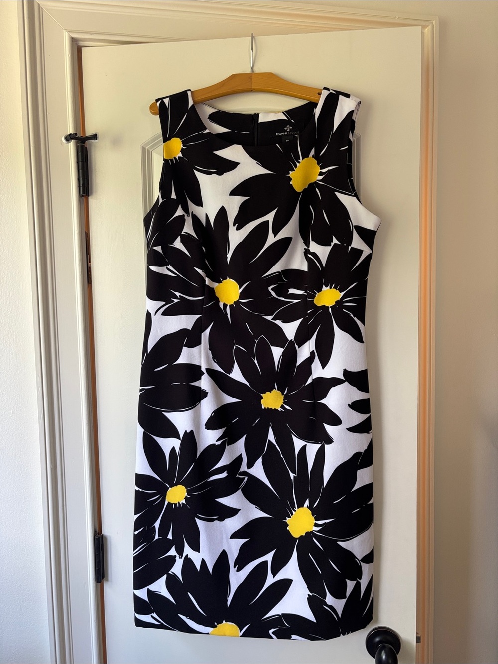Ronni Nicole Black, White & Yellow Floral Sheath Midi Dress
